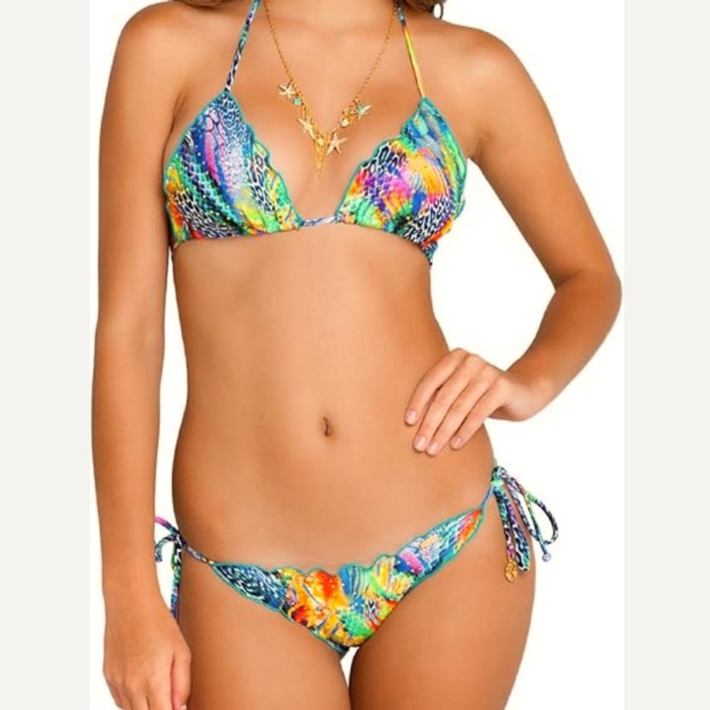 ☀️ Luli Fama "Agua de Fuego" Wavey Triangle Bikini SET Size Small EUC